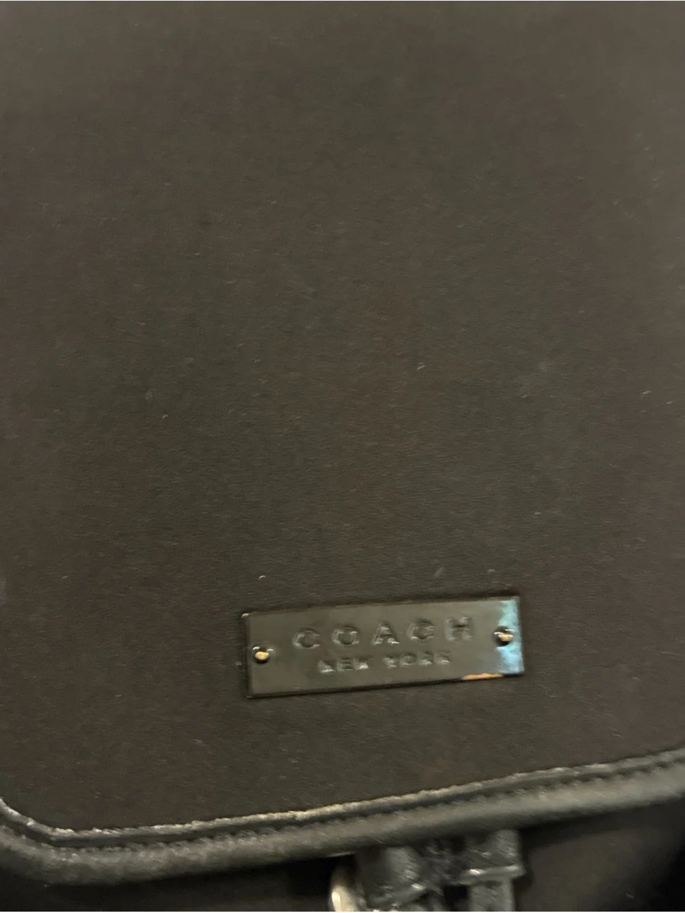 Coach Black Leather Drawstring Flap Backpack